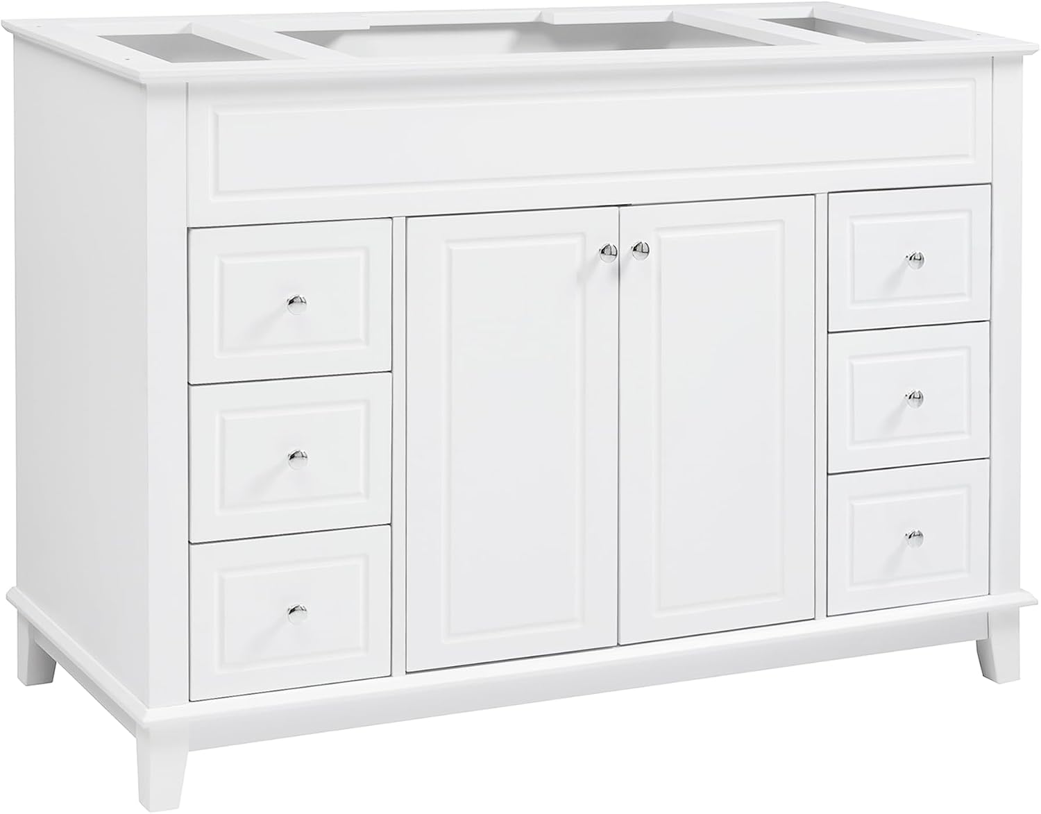 46' Bathroom Vanities Without Sink Top, Cabinet Base Only, Soft-Closing 6 Drawers and 2 Doors, Solid Wood Frame, White