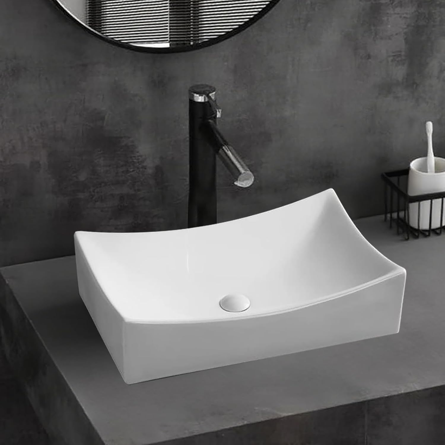 SouNor Rectangle Bathroom Vessel Sink Above Counter Square Bowl Countertop 20'x15' Inches Modern Contemporary Porcelain Big Large Ceramic Wash Lavatory Basin Rectangular Sinks White,20' (Small)