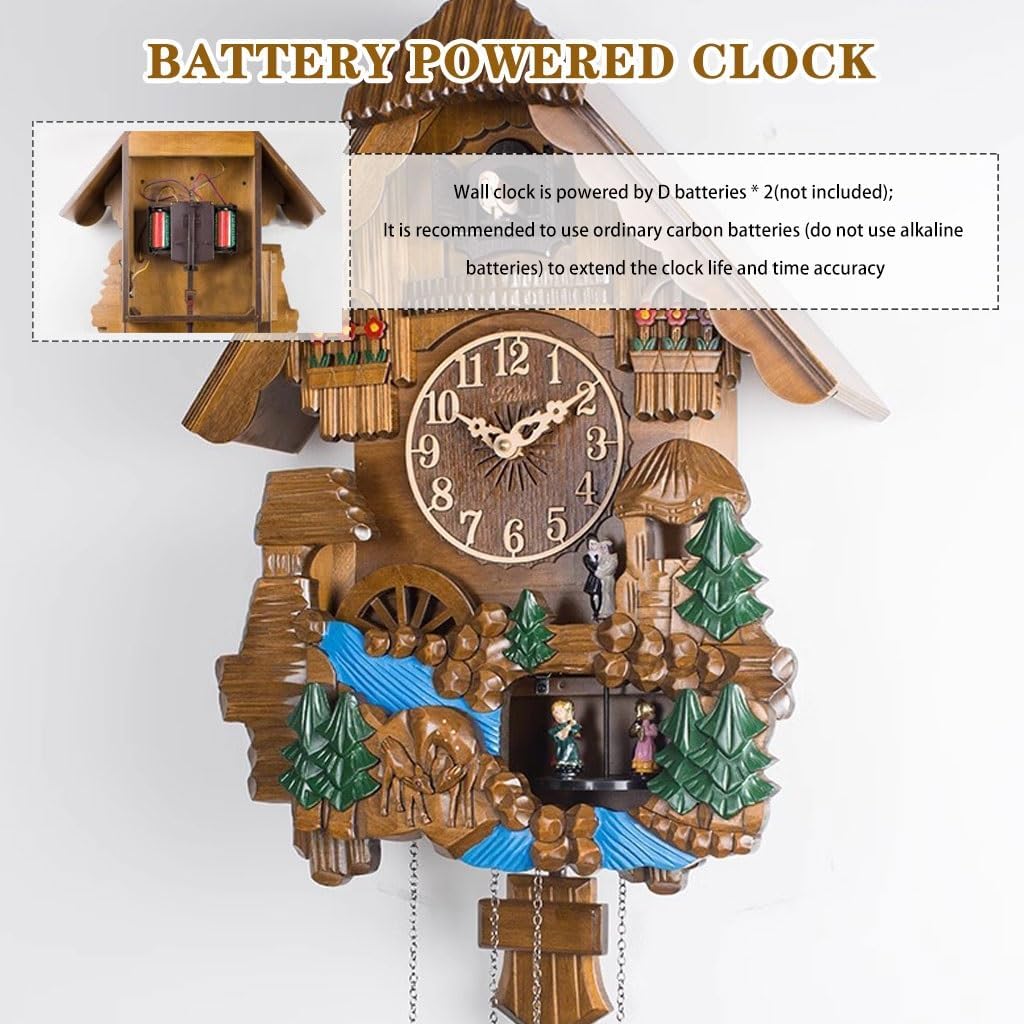 Cuckoo Clocks Wall Clock Decorative Boho Pastoral Style Painted Clock, Hand Carved Cuckoo Clock, European Style Wall Decoration, for Living Room, Report Time Hourly