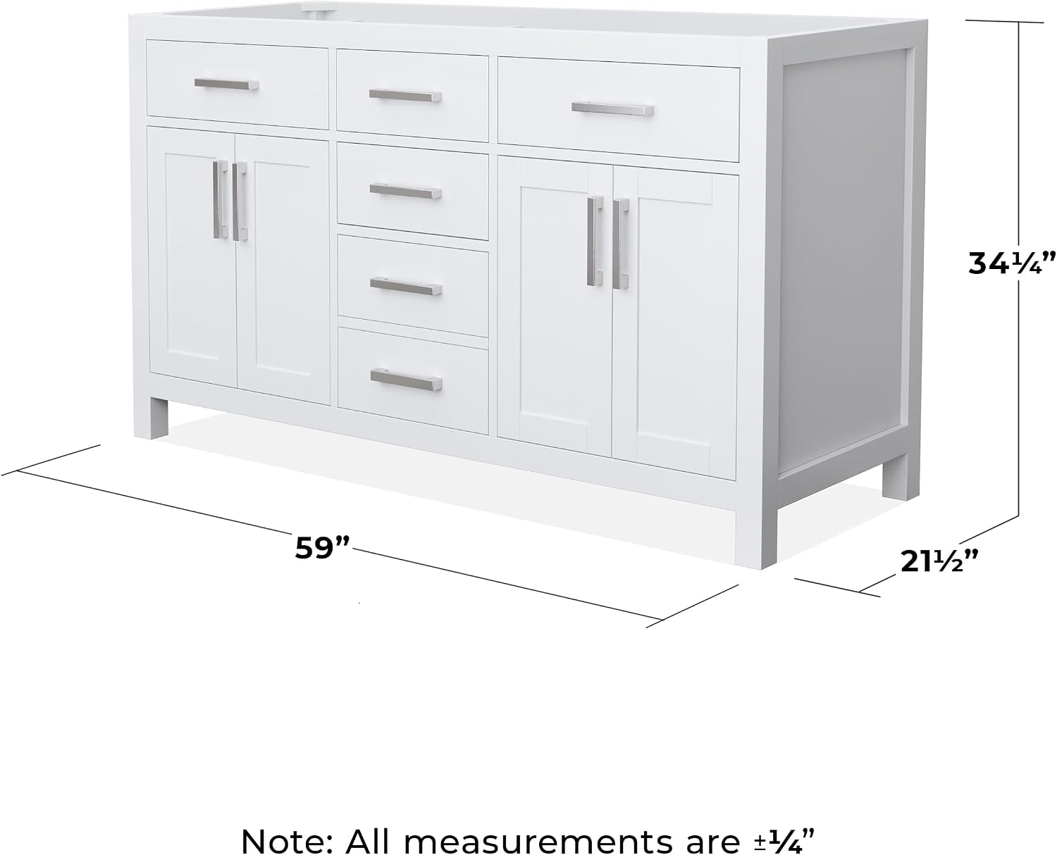 Wyndham Collection Beckett 60 Inch Double Bathroom Vanity in White, No Countertop, No Sinks, Brushed Nickel Trim