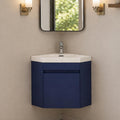 wonline 22' Corner Bathroom Vanity Sink Combo for Small Space Wall Mounted Cabinet Set Design Navy Resin Basin Sink Top Chrome Faucet and Drain