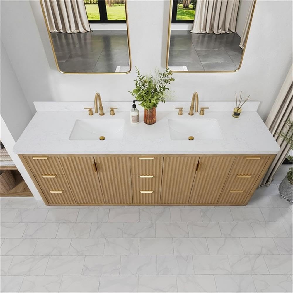Vinnova Cadiz 84' Double Bath Vanity in Washed Ash Grey with White Composite Stone Top