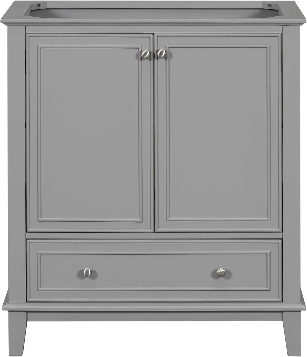 Harper & Bright Designs 30' Bathroom Vanity Without Sink, Free Standing Wooden Bathroom Cabinet with 2 Doors and Drawer for Bathroom, Grey (Sink Basin Not Included)