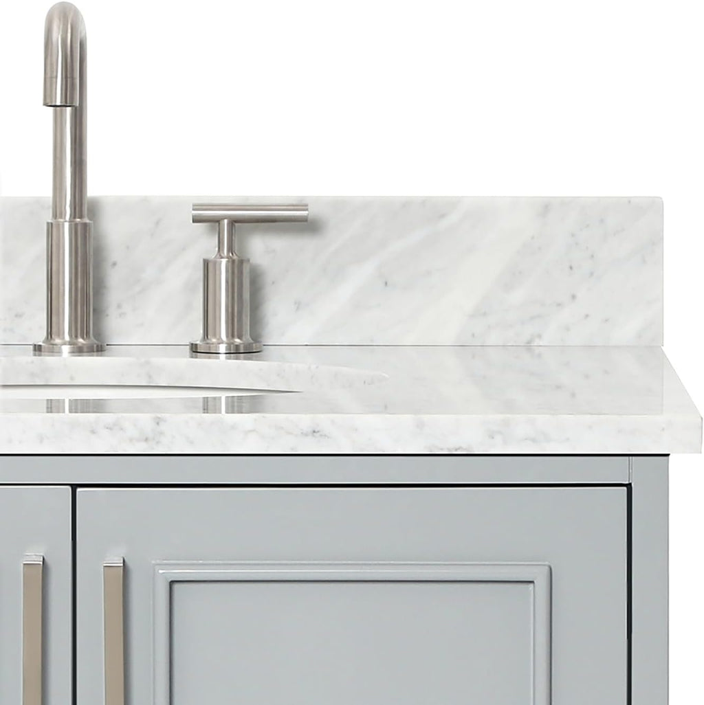 ARIEL Stafford 30-inch Bathroom Vanity with Sink,Solid Wood, 0.75-inch Italian Carrara Marble Countertop & Backsplash, Single Oval Porcelain Sink, 2 Soft Closing Doors, 1 Dovetail Drawers, Grey