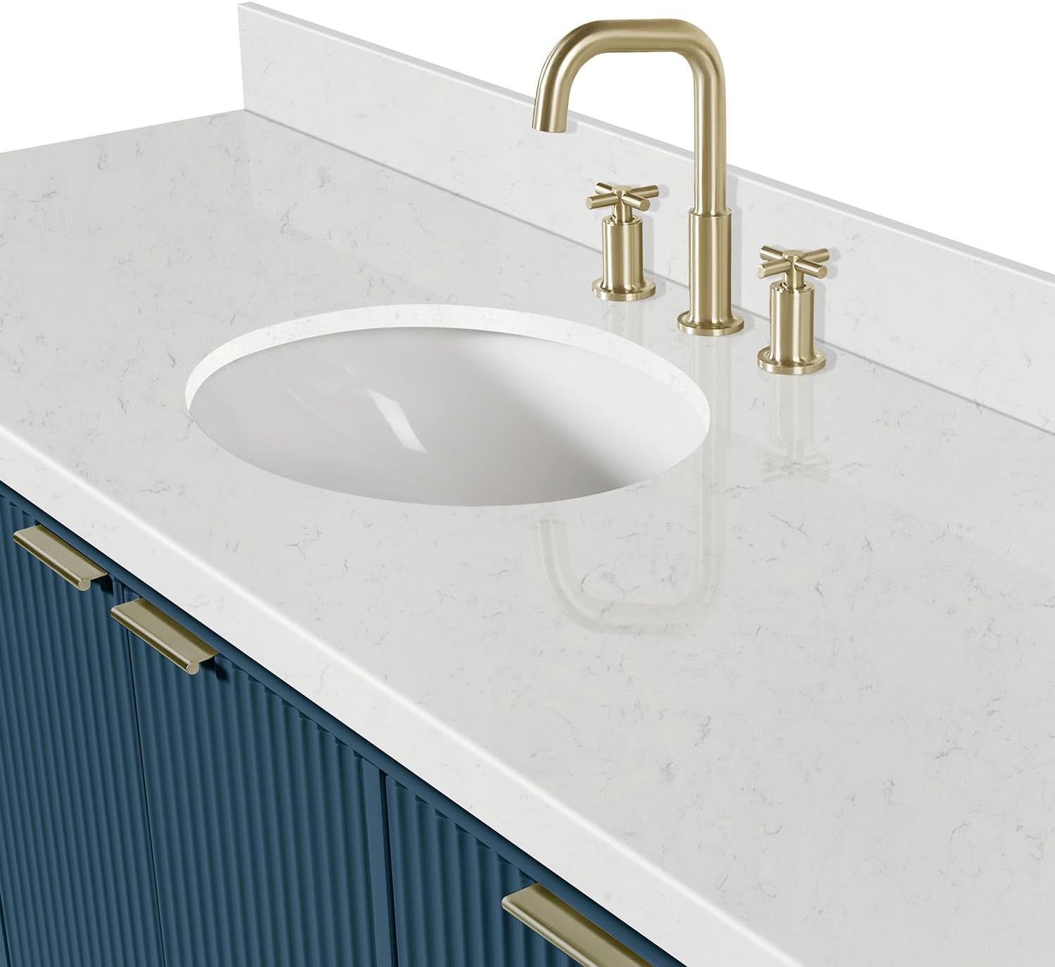 ARIEL Milan 60-inch Bathroom Vanity with Sink,Solid Wood, 1.5-inch Carrara White Quartz Countertop, Single Oval Porcelain Sink, Soft Closing Doors, Dovetail Drawers, Vintage Blue
