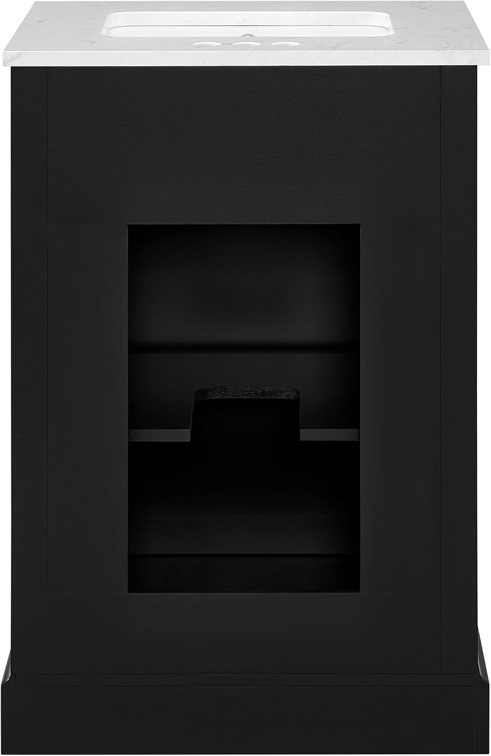 Clara Black 24-Inch Single Bathroom Vanity with Sink, Wood Single Shaker Door Cabinet with Adjustable Shelf, Nickel and Gold Handles, Pre-Drilled Marbled White Stone Top, Freestanding, Fully Assembled