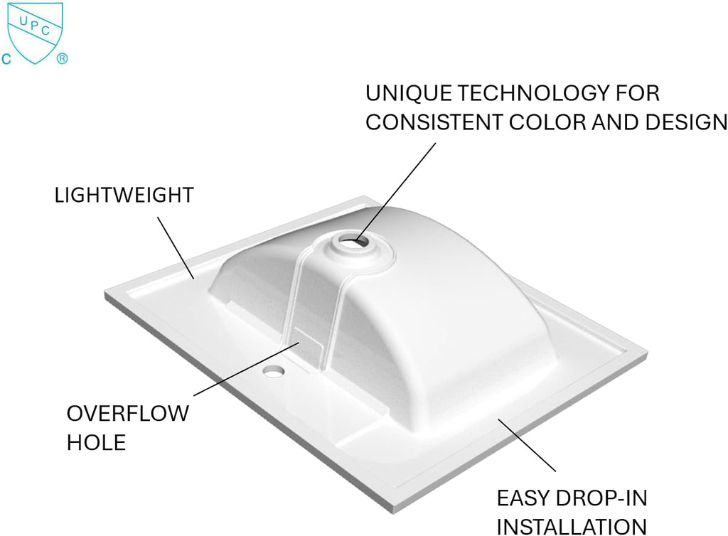 31' W x 22' D Solid Surface Polyurethane Resin Streamline Vanity Top with Sink, Durable, Consistent Color, Easy-to-Clean, Built-in Overflow (Solid Surface Resin Vanity Top)