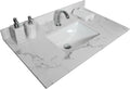 Runboll 37 x 22 inch Vanity Top Artificial Marble Stone Bathroom Vanity Sink Top Double Rectangle Under-mount Ceramic Sink with Single Faucet Holes and 1 Backsplash