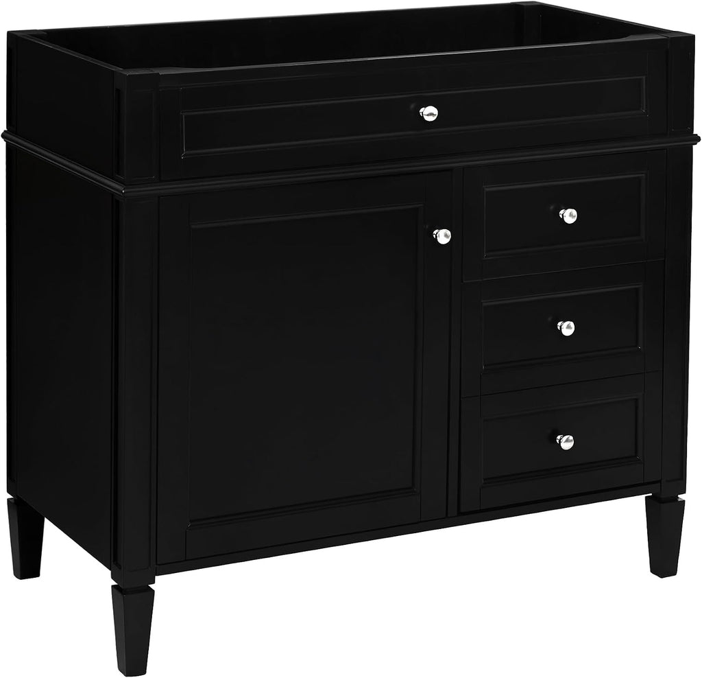 36'' Bathroom Vanity Without Top Sink, Modern Bathroom Storage Cabinet with 2 Drawers and a Tip-Out Drawer, Only Cabinet, Black