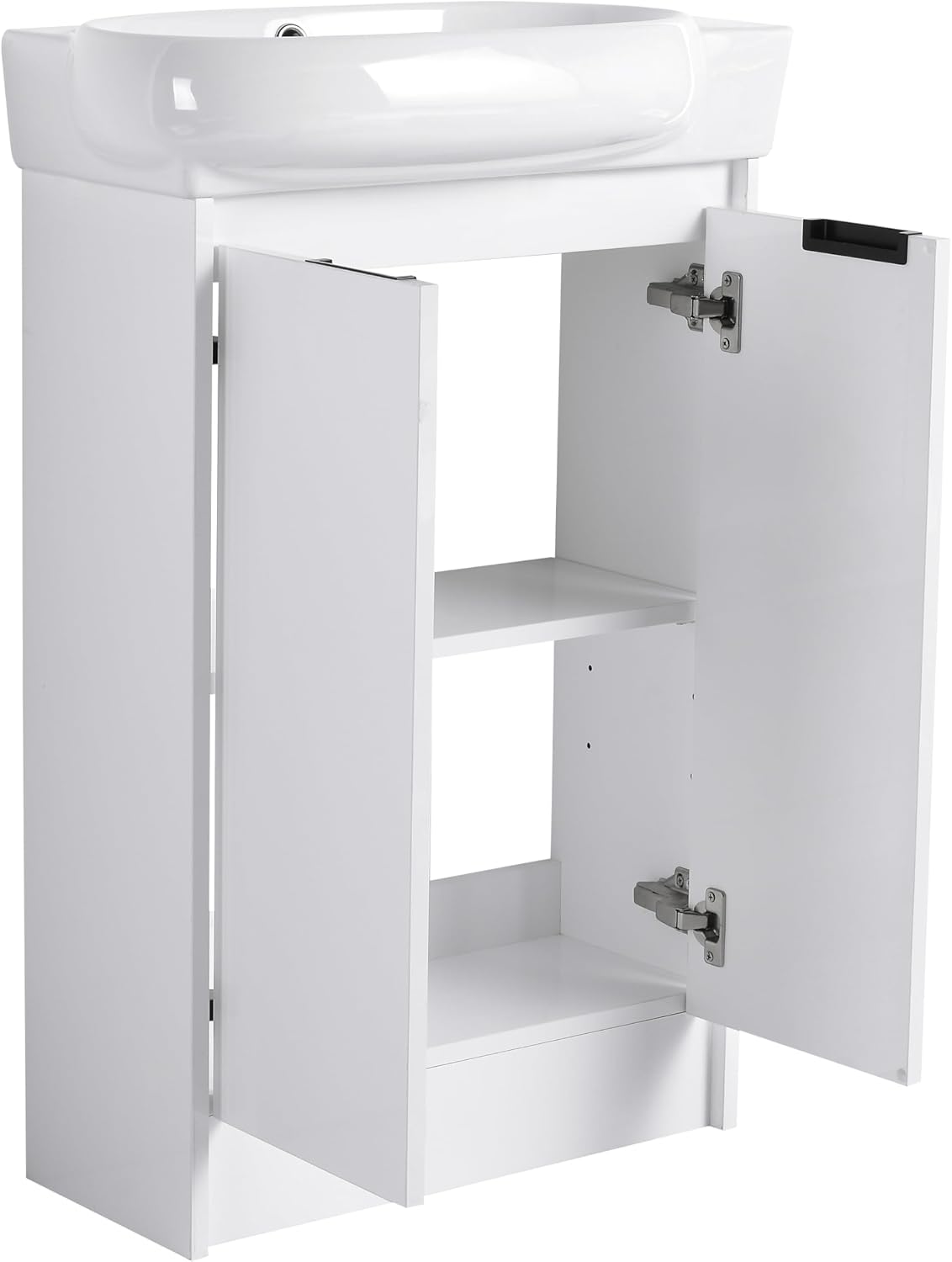 23' Small Bathroom Vanity with Sink, Freestanding Cabinet with Round Ceramic Basin, Soft Closing Doors, Adjustable Shelves, Modern Single Sink for Small Space, White