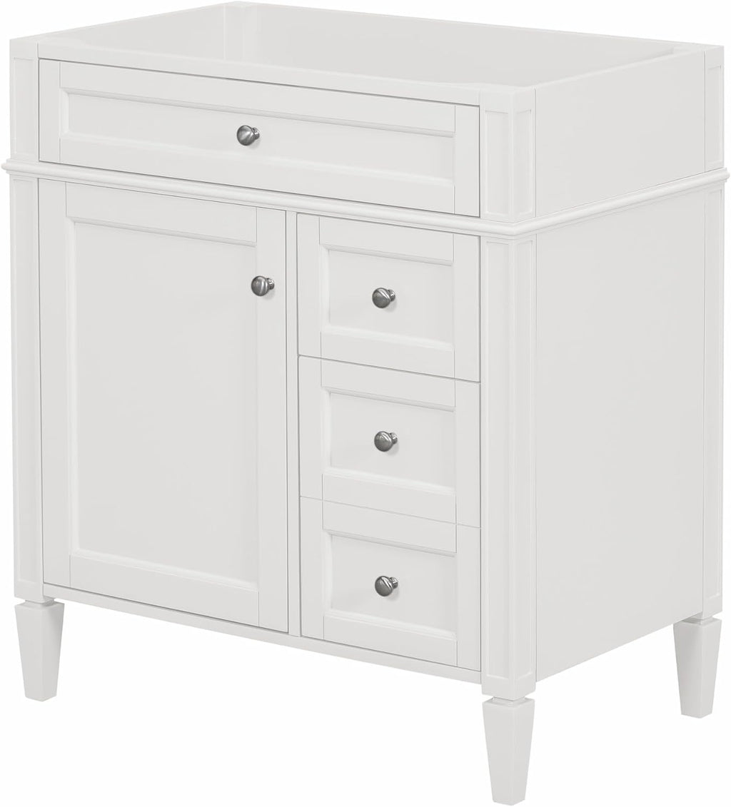 Merax 30' Bathroom Vanity Without Sink, Wood Under Sink Bathroom Cabinet with 3 Drawers,1 Doors and Adjustable Shelf, Modern Pedestal Sink Bathroom Vanity Cabinet White