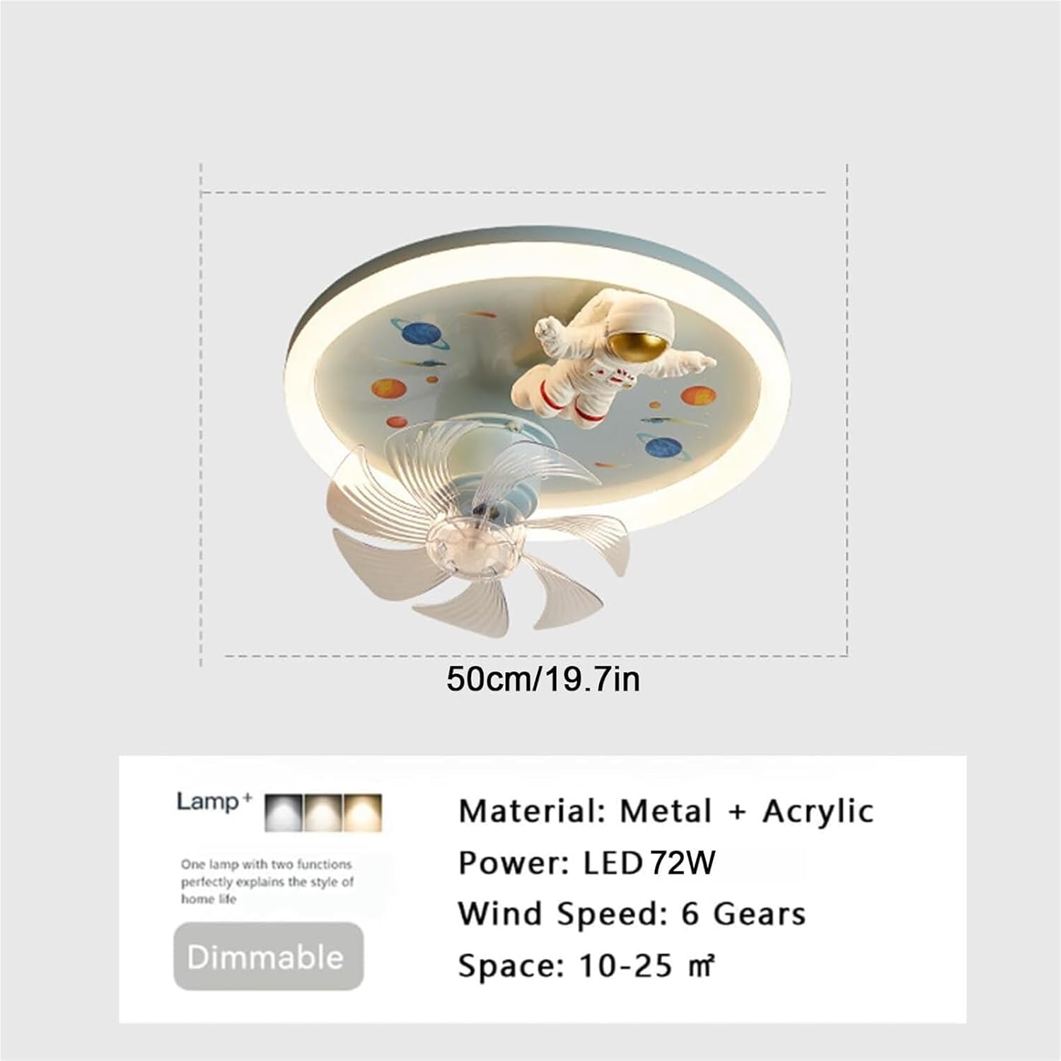 PAYAER 72W Astronaut Ceiling Fan with Light, Modern Flush Mount LED Chandelier, Low Profile Invisible Fan Light for Kids Room, Boys & Girls Bedroom Decor