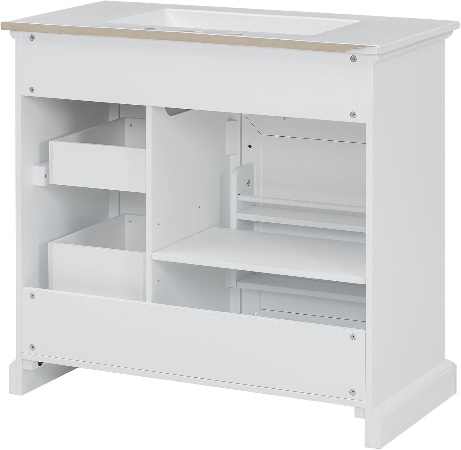36' Bathroom Vanities Cabinet with Ceramic Sink Set Combo, Tip-Out Drawers, Storage Organizer Door Shelf, Soft-Closing Door, White