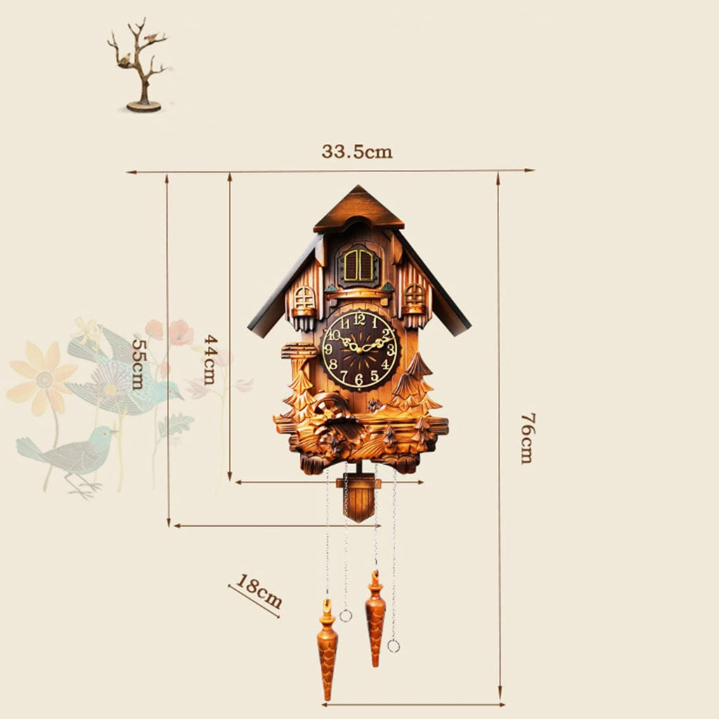 Wall Clock, Cuckoo Clock, Wooden Hand-Carved Wall Clock, Classical Silent Clock with Arabic Numerals