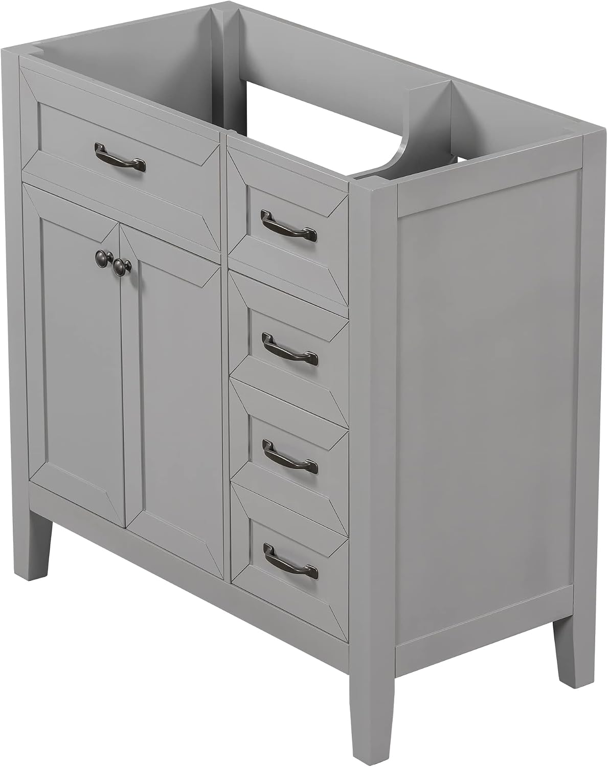 Flieks 36' Bathroom Vanity Without Sink, Cabinet Base Only, Bathroom Cabinet with Drawers, Solid Frame and MDF Board, Grey