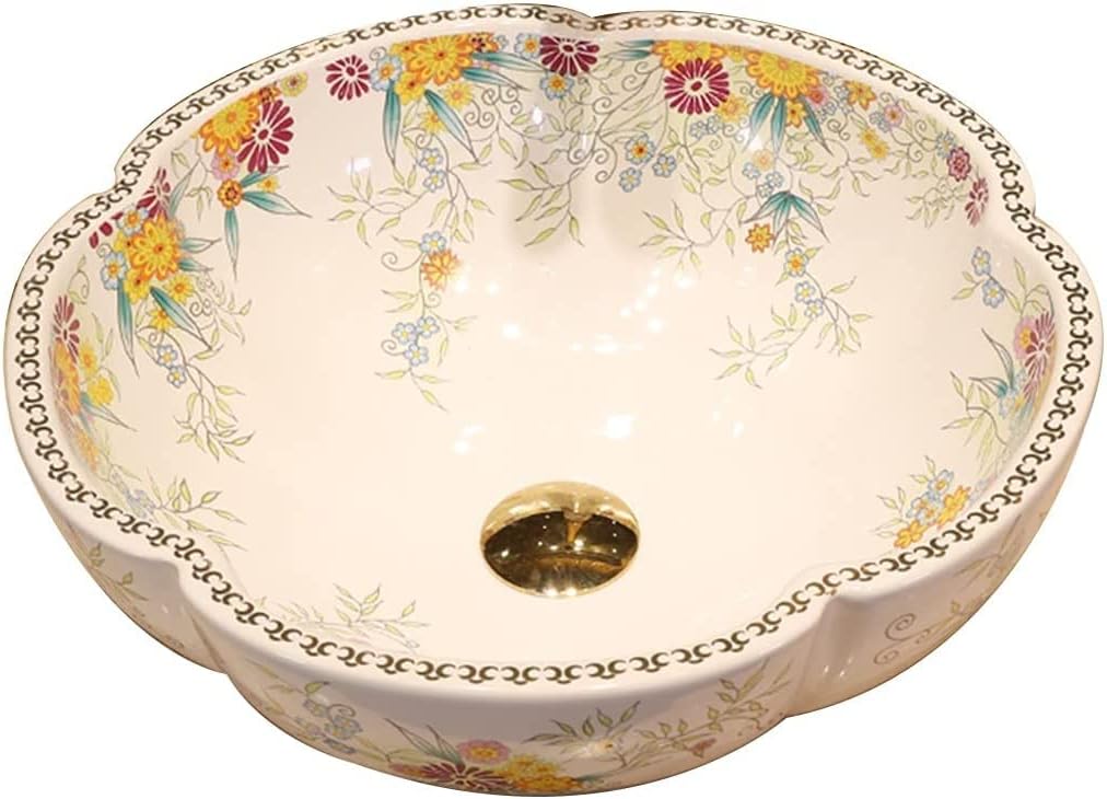 Bathroom Vanity Wash Vessel Sink Above Counter, Vanity Sink Tops Petal-Shaped Bathroom Sink, European-Style Ceramic Art Basin for Household Use, 42 * 15cm