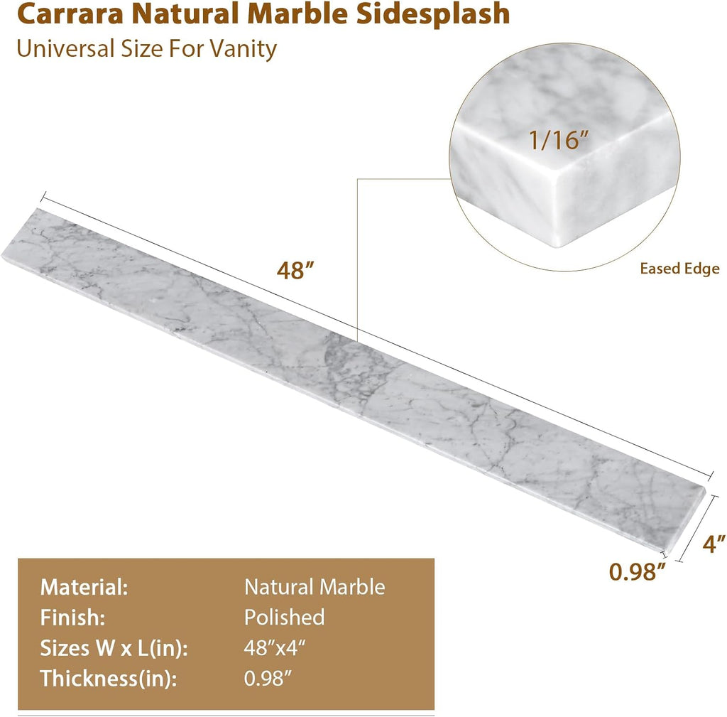 48 Inch Natural Marble Bidesplash for Bathroom Vanity Sink Top,Universal Bathroom Vanity Backsplashes,48 in. W x 4 in. H Backsplash in Carrara Marble