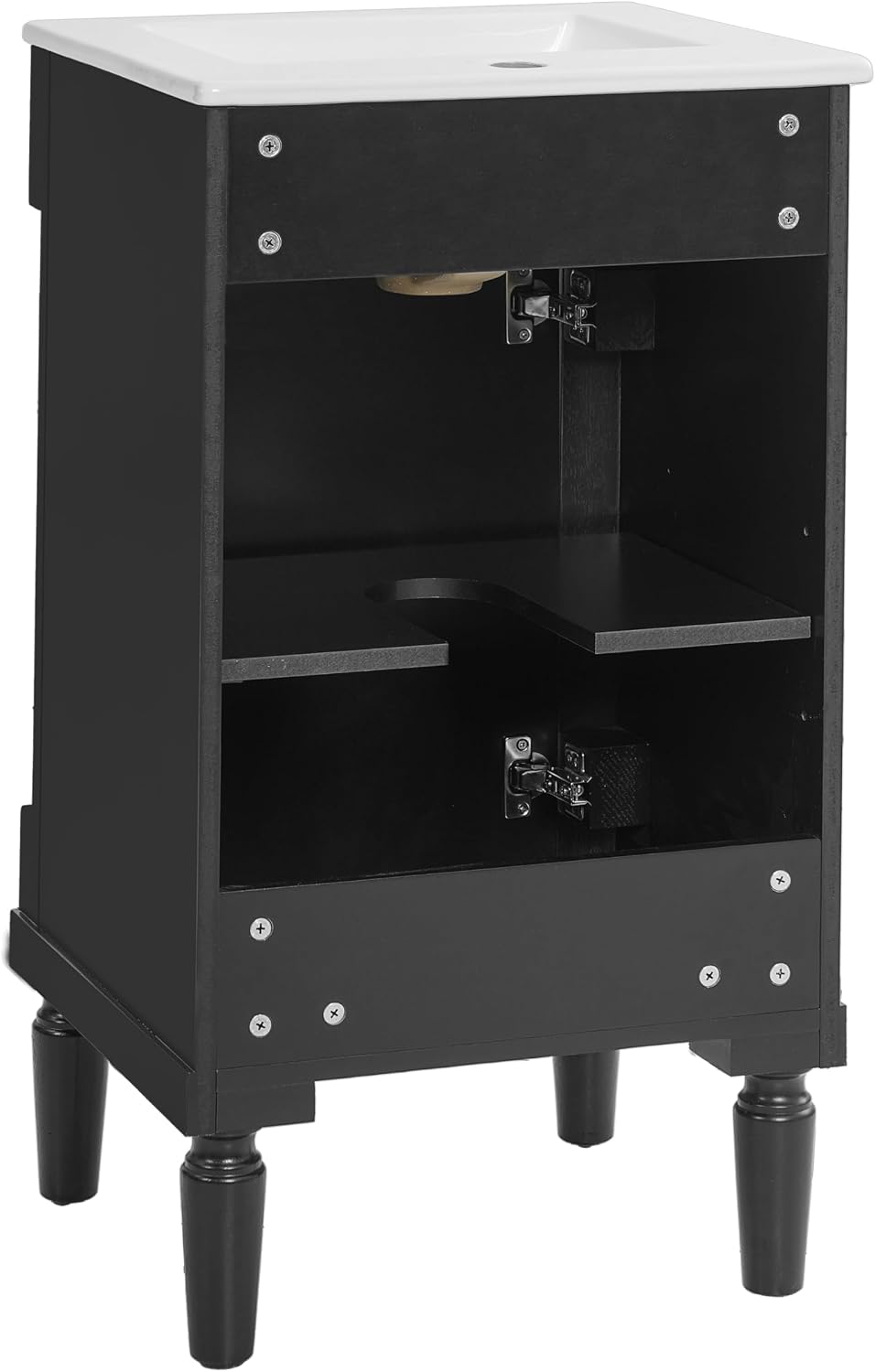 VilroCaz Modern 18'' Bathroom Vanity with Top Sink, Freestanding Bathroom Storage Cabinet with Door and Adjustable Shelf, Single Sink Cabinet with Nordic Style Legs (Black-Right-Open)