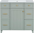 36' Bathroom Vanity with Ceramic Sink Countertop 1 Soft Close Doors 4 Drawers Adjustable Shelves Undermount Vanity with Storage (Green)