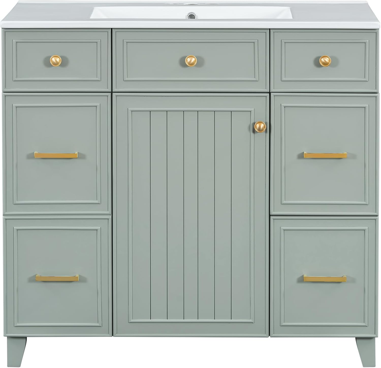 36' Bathroom Vanity with Ceramic Sink Countertop 1 Soft Close Doors 4 Drawers Adjustable Shelves Undermount Vanity with Storage (Green)