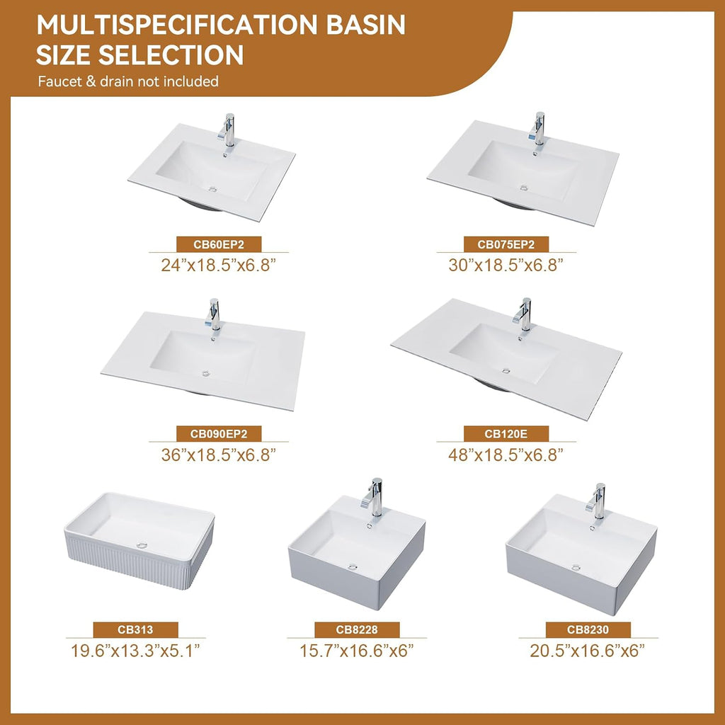 48' Undermount Bathroom Sink, White Rectangular Ceramic Vanity Sink Top with Overflow, Porcelain Under Counter Lavatory Vanity Sink for Small Bathrooms