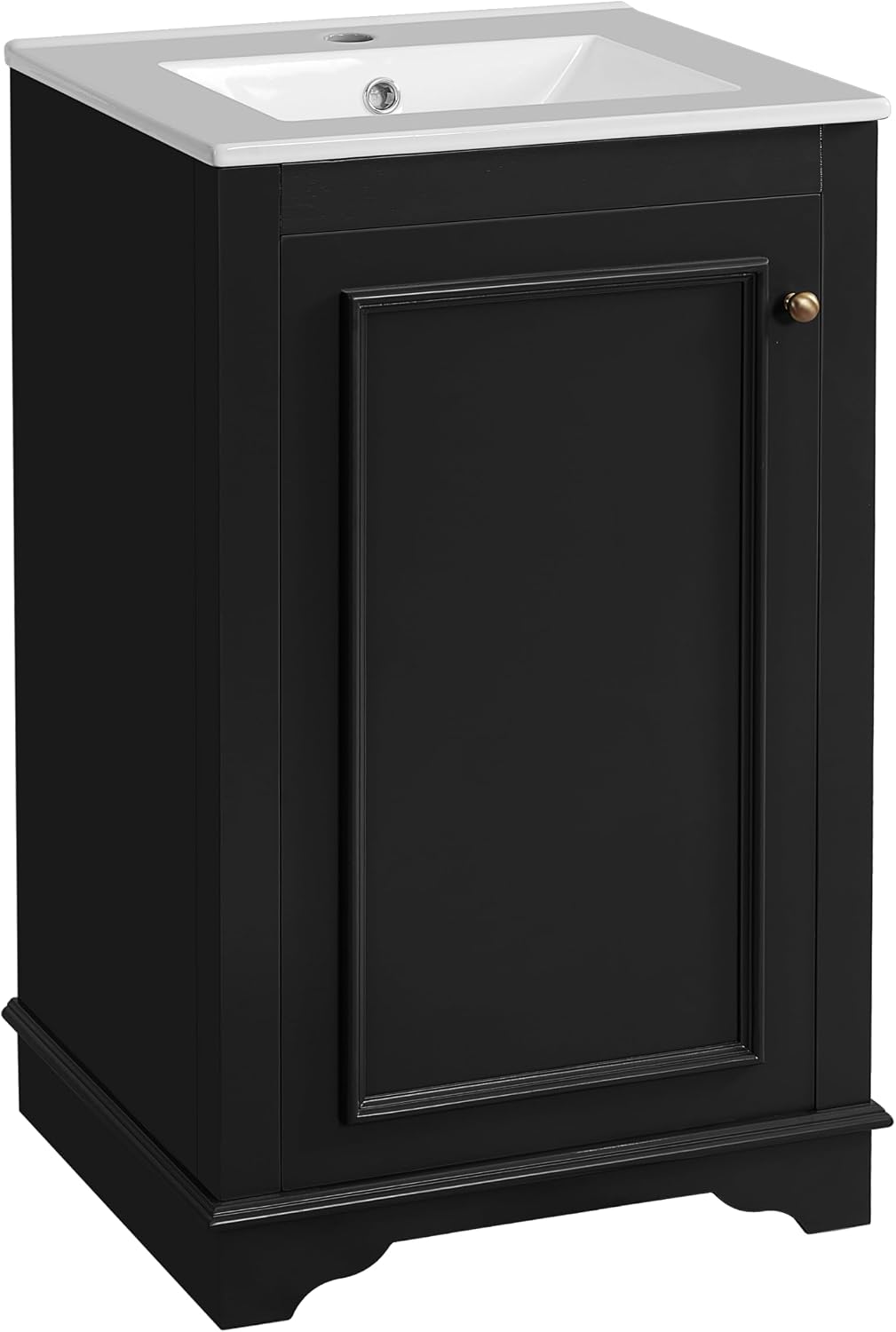 20-inch Bathroom Vanity with Sink Combo, Free-Standing Single Bathroom Storage Cabinet with Soft Close Door & Adjustable Shelf, Wooden Vanity Set with Ceramic Basin for Bathroom (Black)