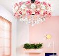19.5inch Crystal Ceiling Light Fixtures Flush Mount Ceramic Rose Flowers, Chandelier Pendant Lighting with 5-Light E12 Socket for Living/Dining Room Bedroom Girl Room