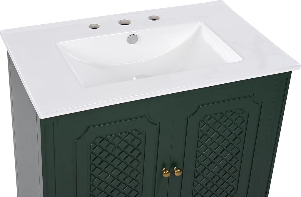 Harper & Bright Designs 30' Ceramic Bathroom Vanity Sink Top, Modern White Vanity Top for cabinet, Undermount Bathroom Vanity Sink with Overflow, Pre-Drilled 3 Holes faucet Countertops
