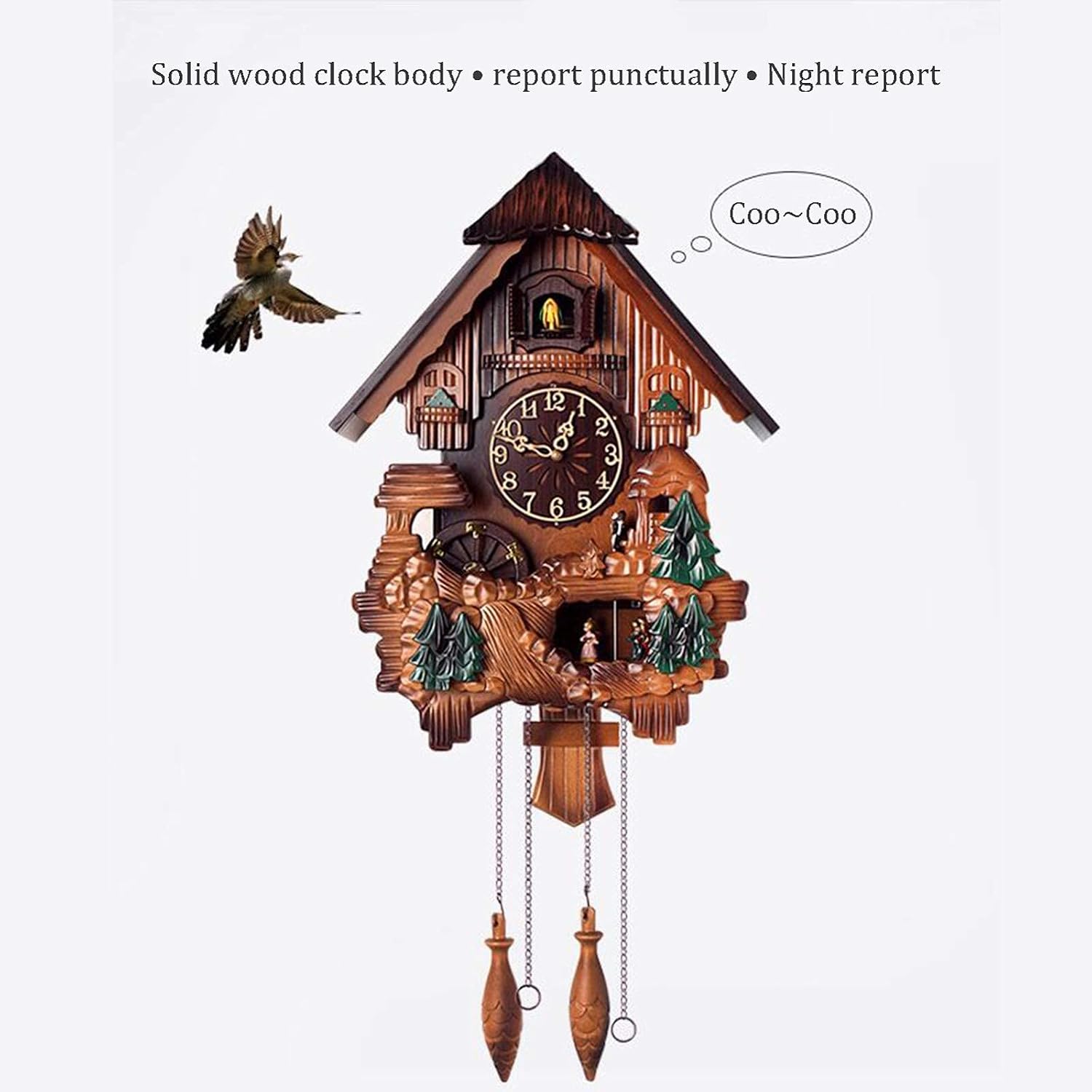 Large Wooden Black Forest Cuckoo Clock - Hand-Carved - Decorative Modern with Pendulum and 12 Music Retro 3D Home Decor Cuckoo Wall Clock B,84X38x18cm