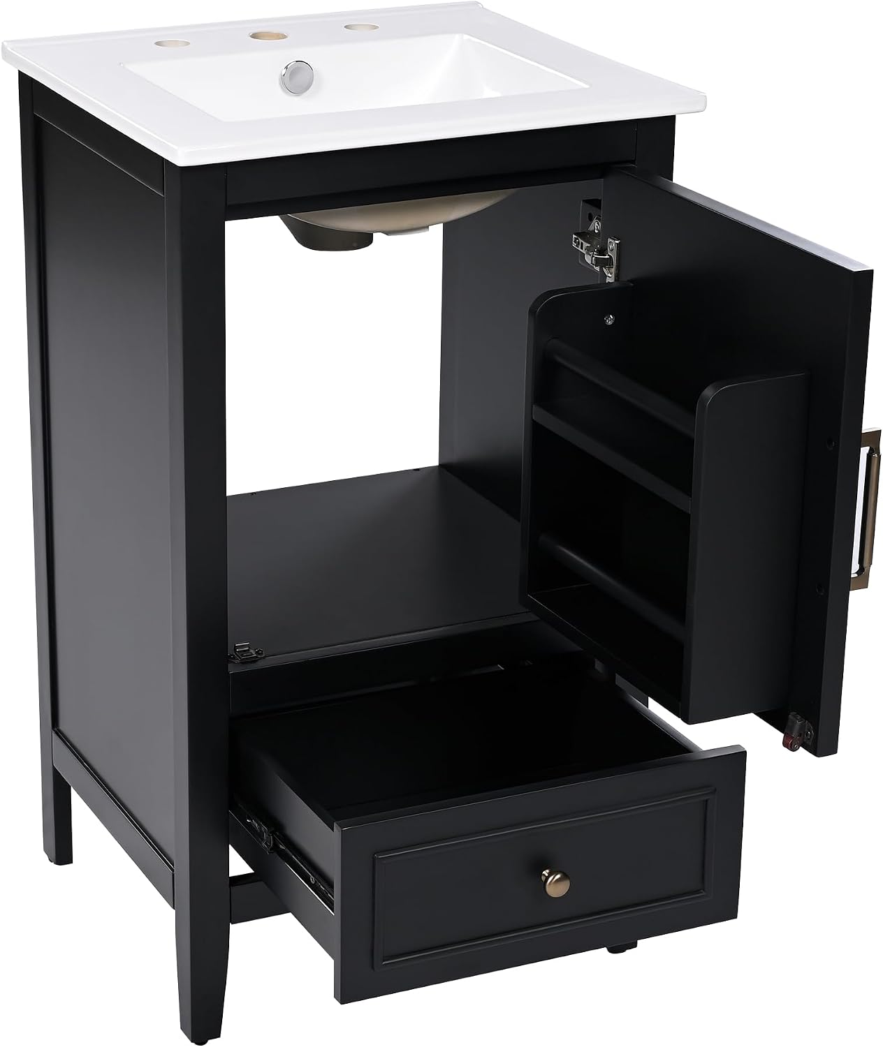 20-inch Bathroom Vanity with Sink Combo, Free-Standing Single Bathroom Storage Cabinet with Soft Closing Door, Storage Rack, and Drawer, Vanity with Ceramic Basin for Bathroom (Black)