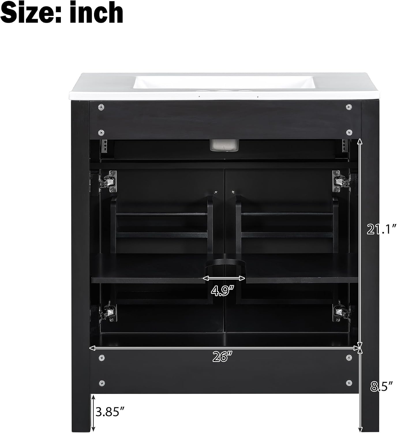 Harper & Bright Designs 60' Bathroom Vanity Set with Double Sink, Vanity Cabinet with Flip Drawer, 2 Doors, and Adjustable Shelf, Solid Wood Bathroom Cabinet with Ceramic Basin for Bathroom, Black