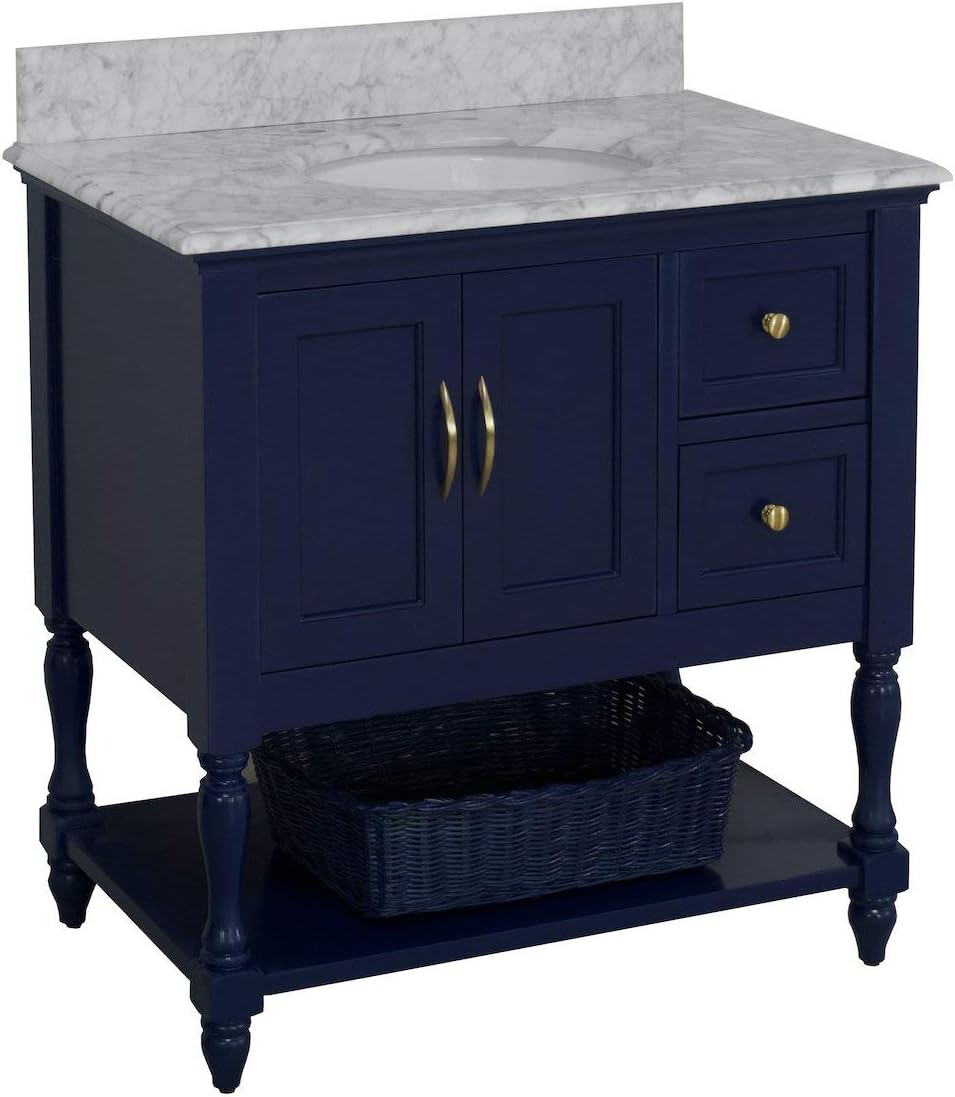 Kitchen Bath Collection Beverly 36-inch Bathroom Vanity (Carrara/Royal Blue): Includes Royal Blue Cabinet with Authentic Italian Carrara Marble Countertop and White Ceramic Sink