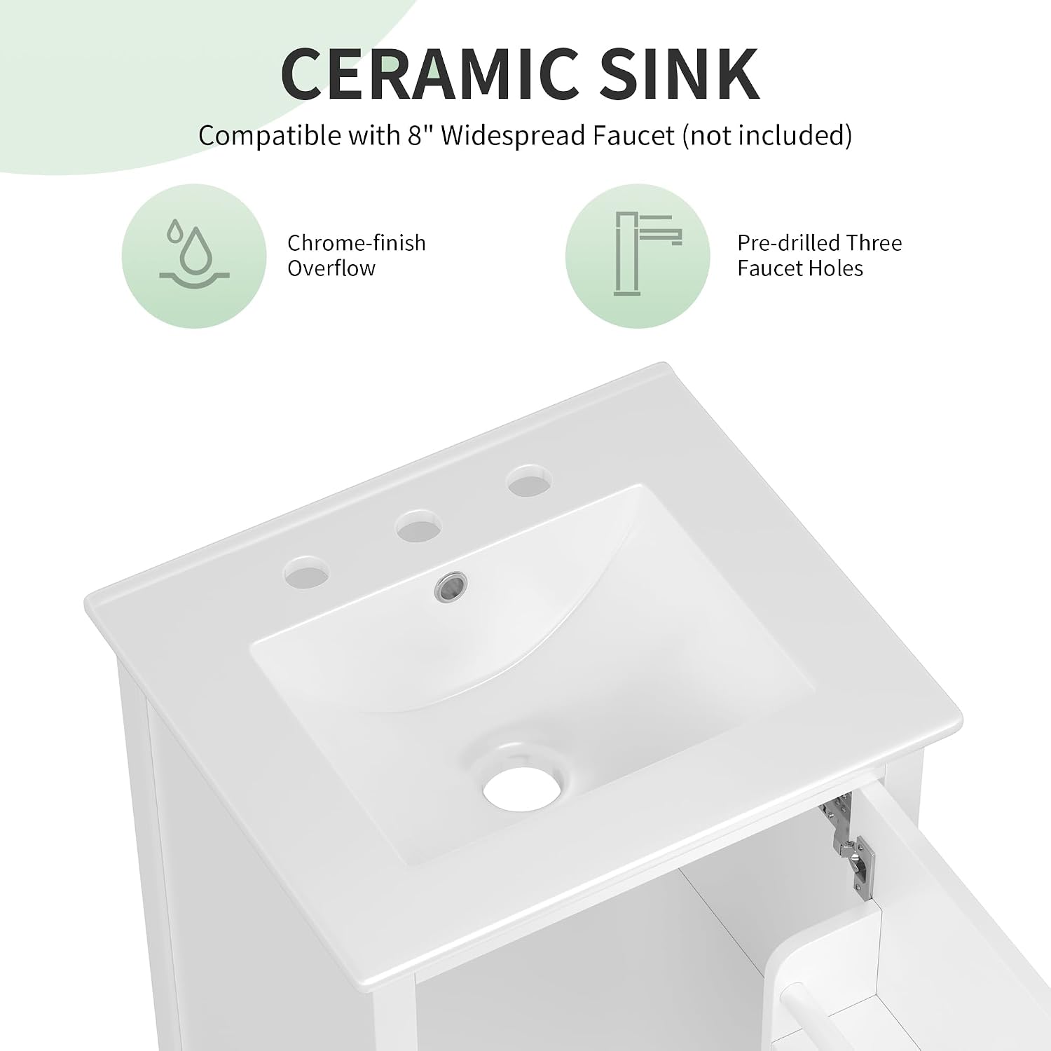 20-inch Bathroom Vanity with Sink Combo, Free-Standing Single Bathroom Storage Cabinet with Soft Closing Door, Storage Rack, and Drawer, Vanity with Ceramic Basin for Bathroom (White)