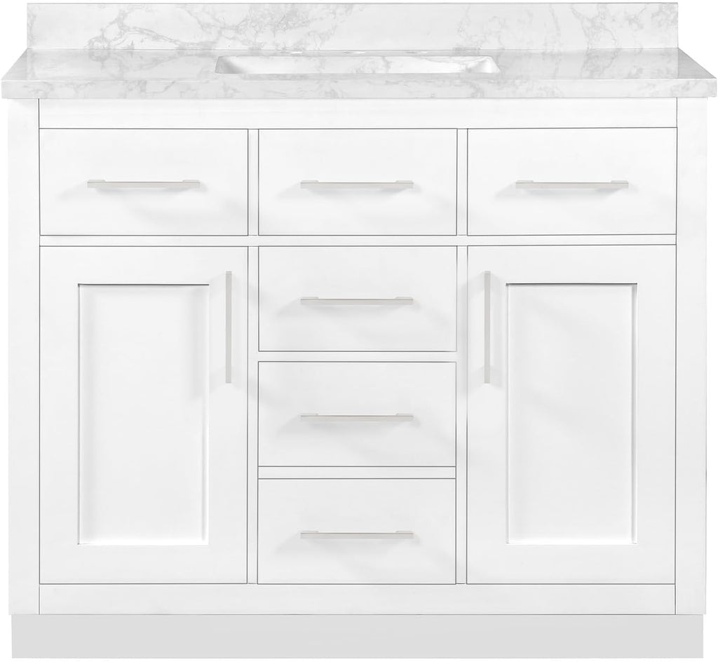 OVE Decors Athea 42' Single Undermount Sink Bathroom Vanity with Cultured Marble Countertop, Backsplash, Power Bar, in White Finish