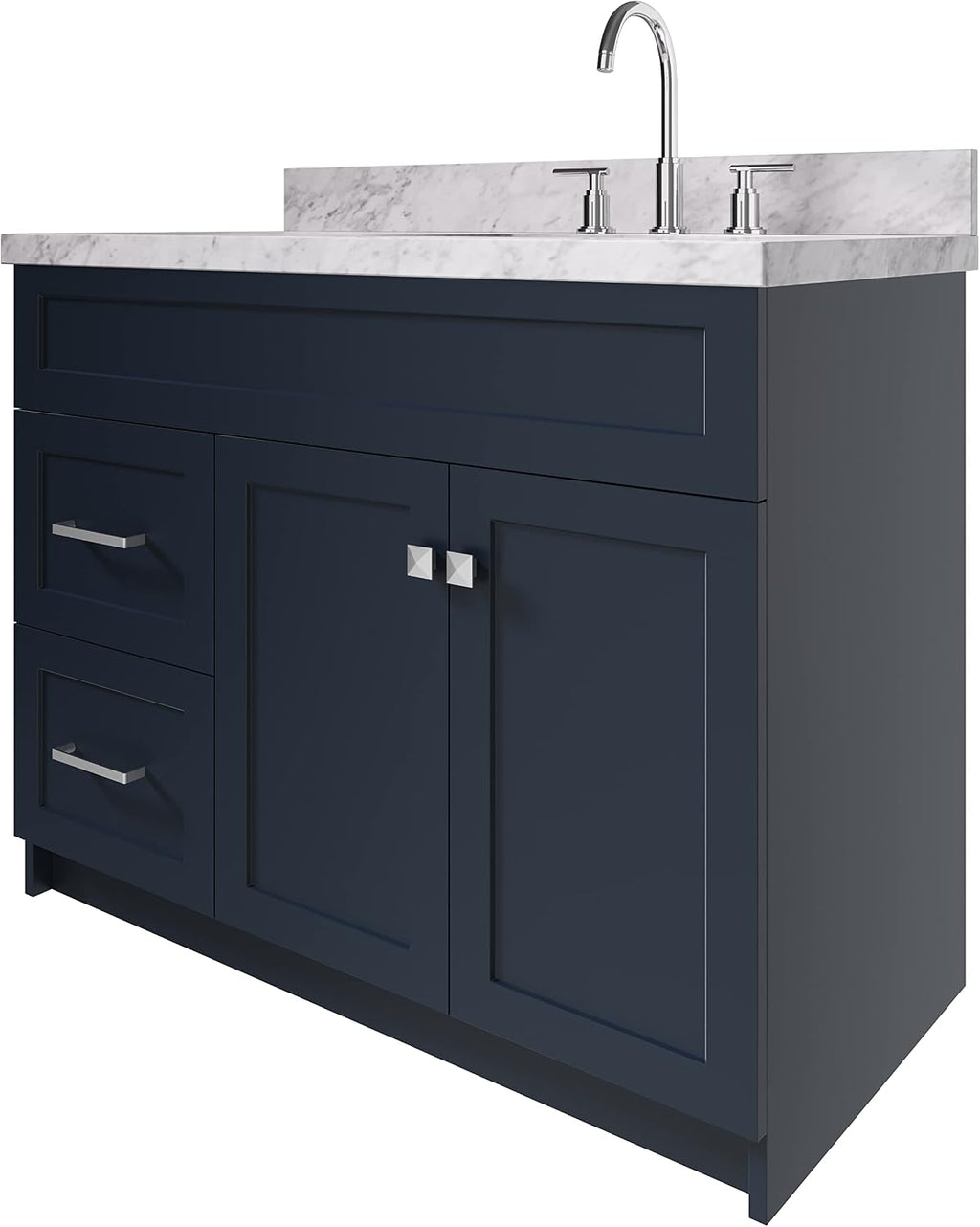 ARIEL 48' Grey Bathroom Vanity with Sink, 1.5' Pure White Quartz Countertop, Rectangular Sink, 2 Soft Close Doors, 4 Full Extension Dovetail Drawers, Brushed Nickel