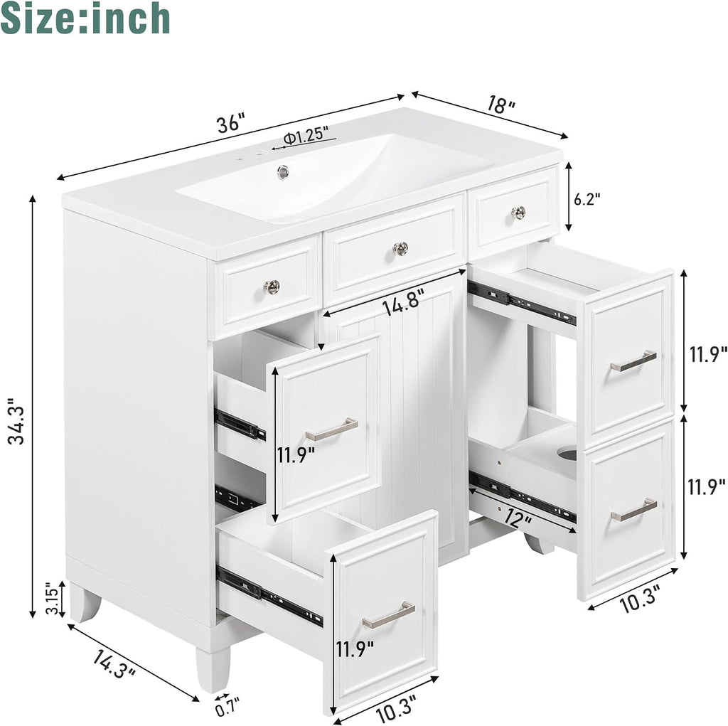 LUMISOL 36' Bathroom Vanity with Sink Top, Single Bathroom Cabinet with 3 Drawers & Soft-Closing Doors, Wooden Bathroom Vanity and Sink Combo, White