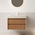 30' Bathroom Vanity with Sink, Modern Bathroom Floating Vanity with Travertine-Pattern Sintered Stone Top & Ceramic Undermount Basin, Pre-Assembled W/2 Drawers, Espresso