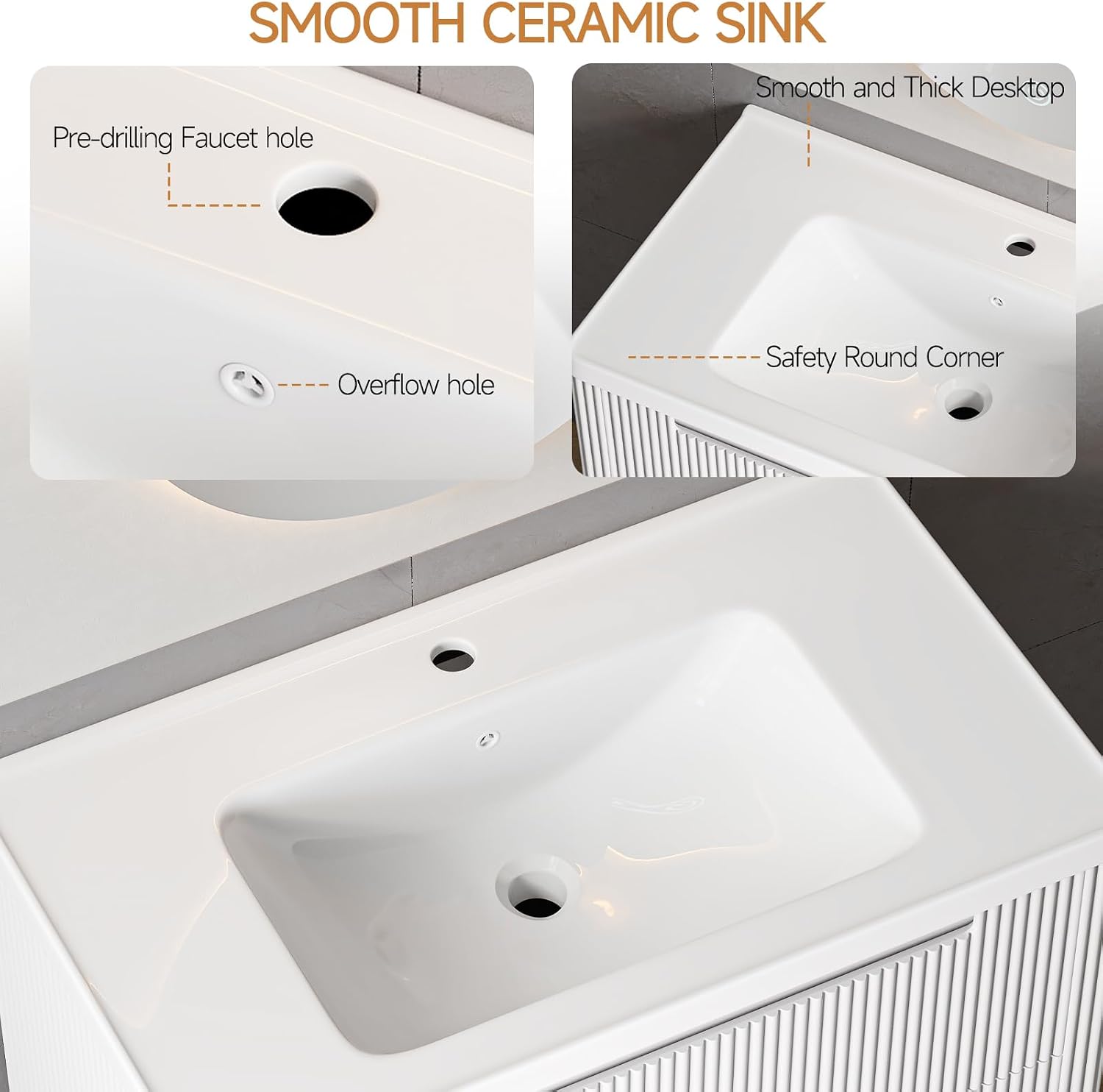 ONBRILL Modern Bathroom Vanity with Sink Combo, Curved Floating Bath Vanity with 2 Drawers, Wall Mount Bathroom Vanities with Integrated Ceramic Sink for Small Space, Apartment (White, 36')