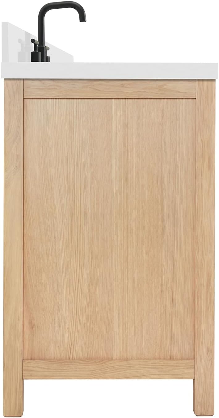 ARIEL Cambridge 42-Inch Oak Bathroom Vanity with Sink, Pure White Quartz Countertop 1.5' Miter Edge & 4' Backsplash, Porcelain Sink, Soft Closing Door & Drawer, Matte Black Hardware