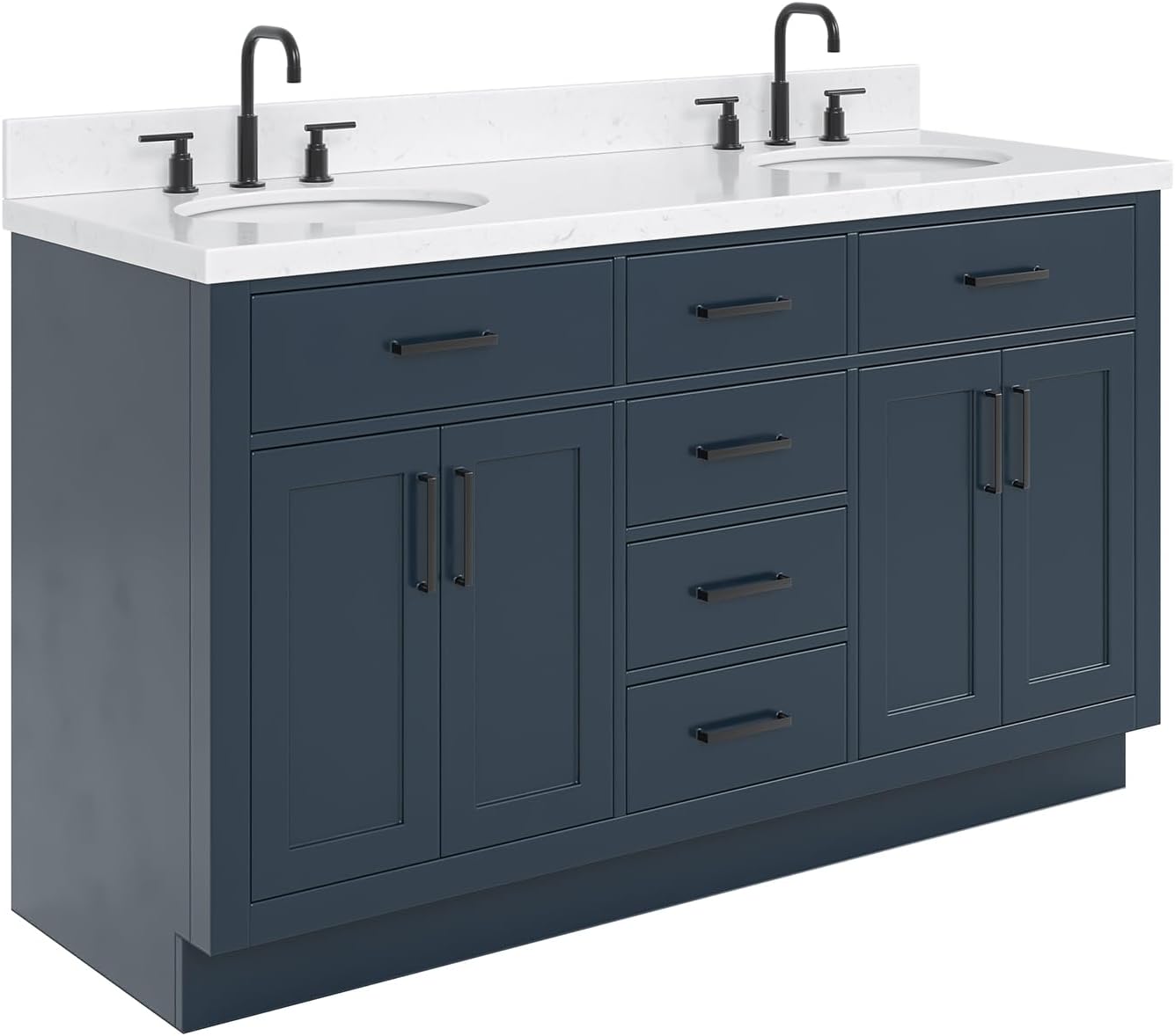 ARIEL Hepburn 72-inch Bathroom Vanity with Sink,Solid Wood, 1.5-inch Carrara White Quartz Countertop, Double Oval Porcelain Sink, 4 Soft Closing Doors, 6 Dovetail Drawers, Midnight Blue