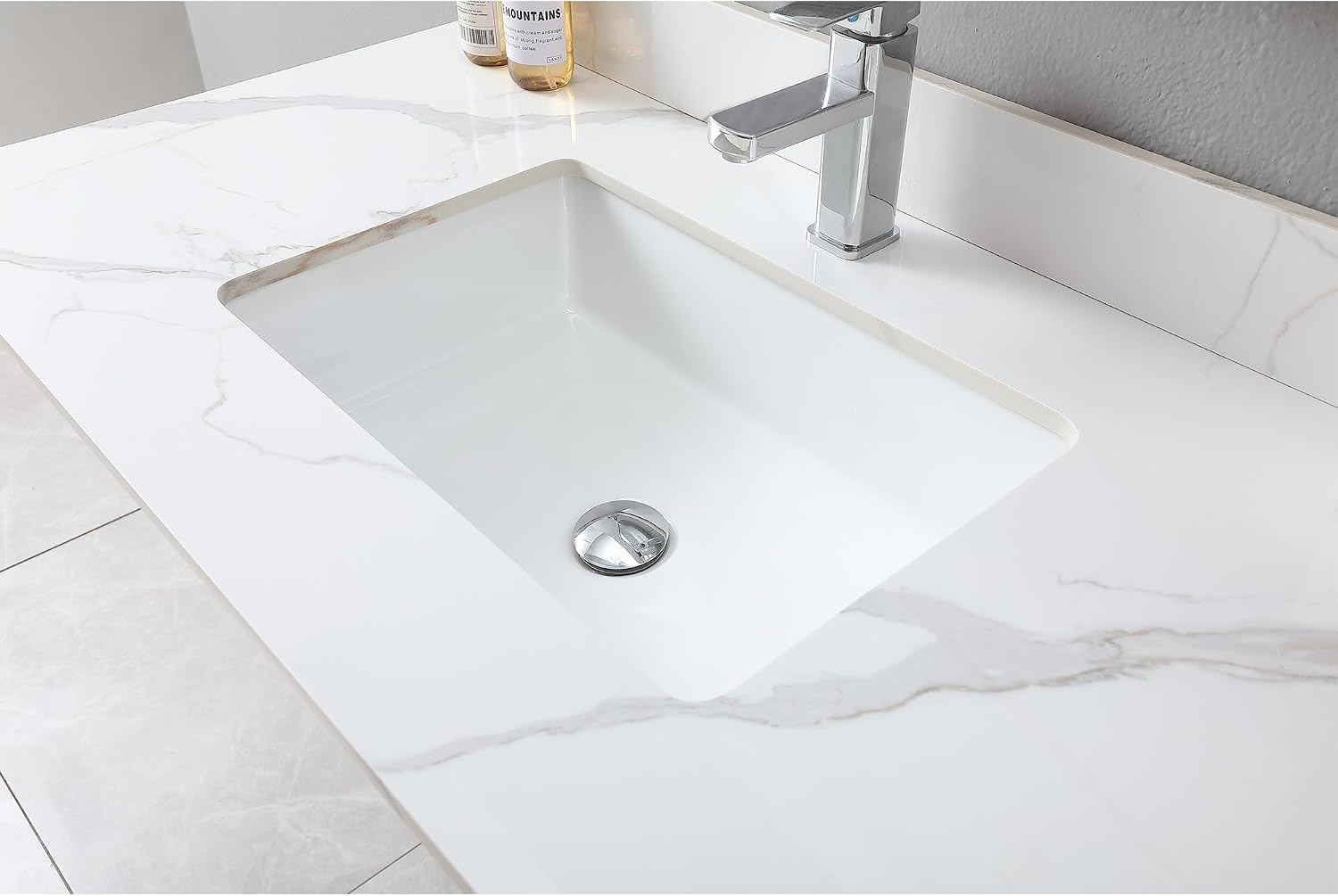 Wohh Marble Vanity Top, Bathroom Sink Countertop with Single Hole, Vanity Tops with Undermount Rectangular Ceramic Sink & Backsplash (43'' with 1 Faucet Hole)