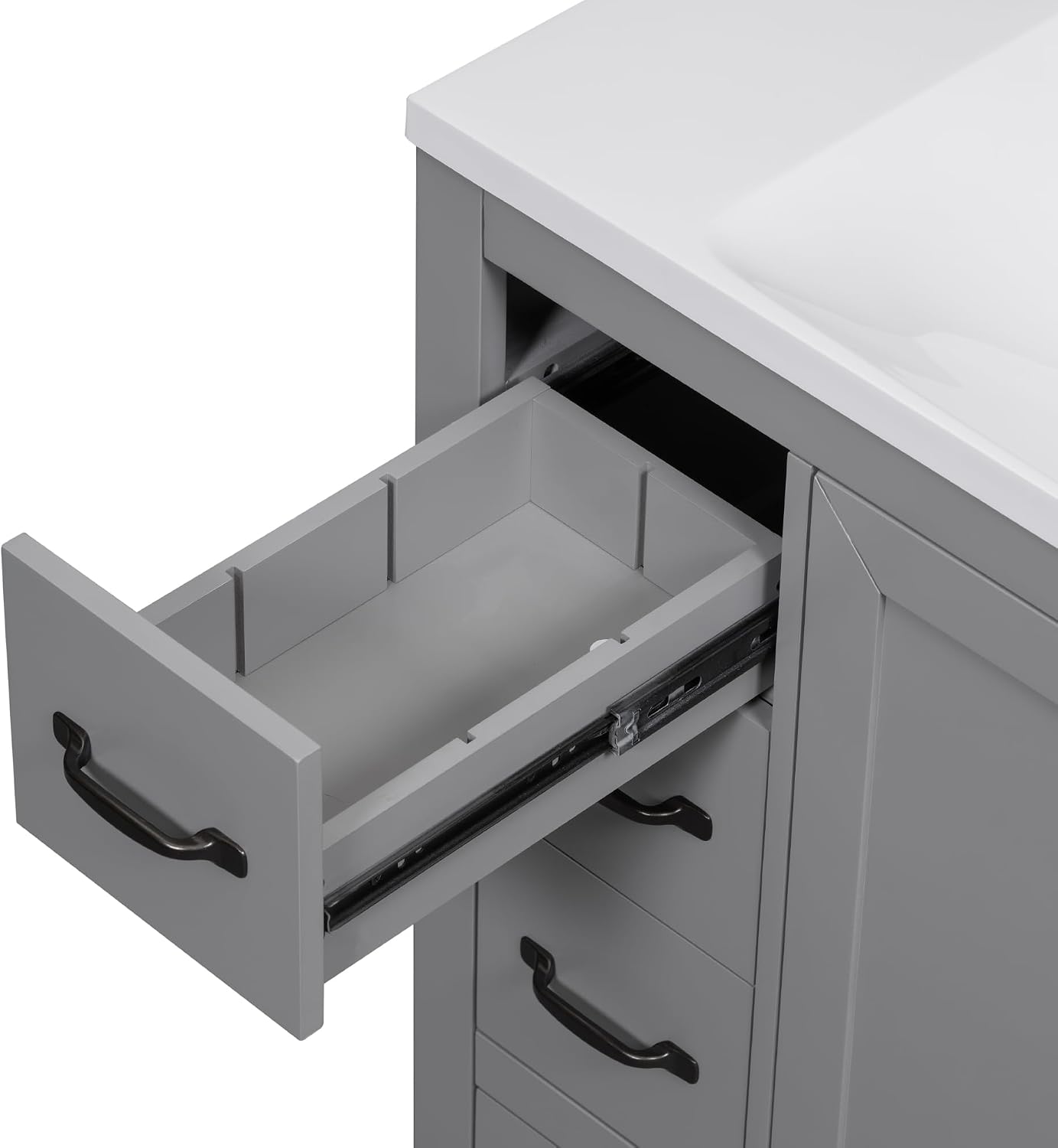 Favfurish 36' Bathroom Vanity Without Top Sink,6-Drawer Freestanding Cabinet Base with Multi-Functional Divider & Adjustable Shelf,Solid Wood MDF Vanity Only, Water Resistant,Grey