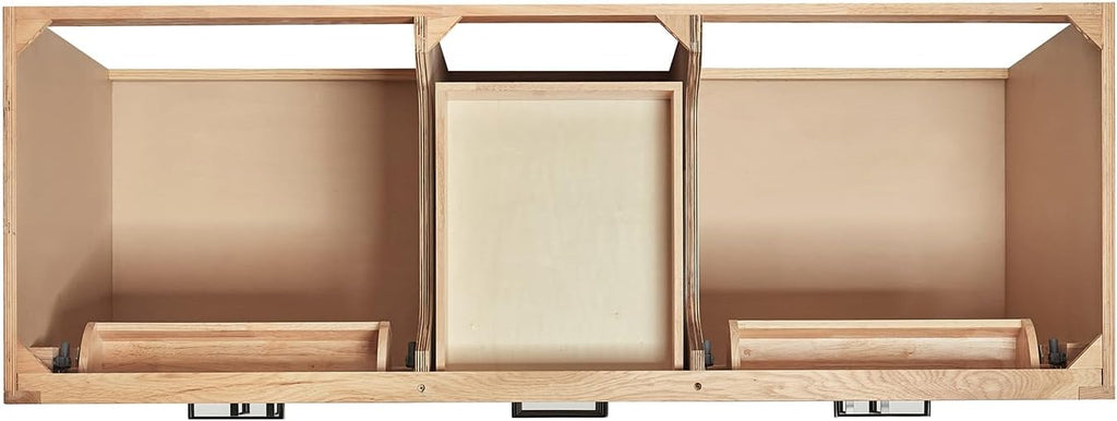 ARIEL Hepburn 60-inch Bathroom Vanity with Sink,Solid Wood, 1.5-inch Carrara White Quartz Countertop & Backsplash, Double Oval Porcelain Sink, 4 Soft Closing Doors, 6 Dovetail Drawers, White Oak