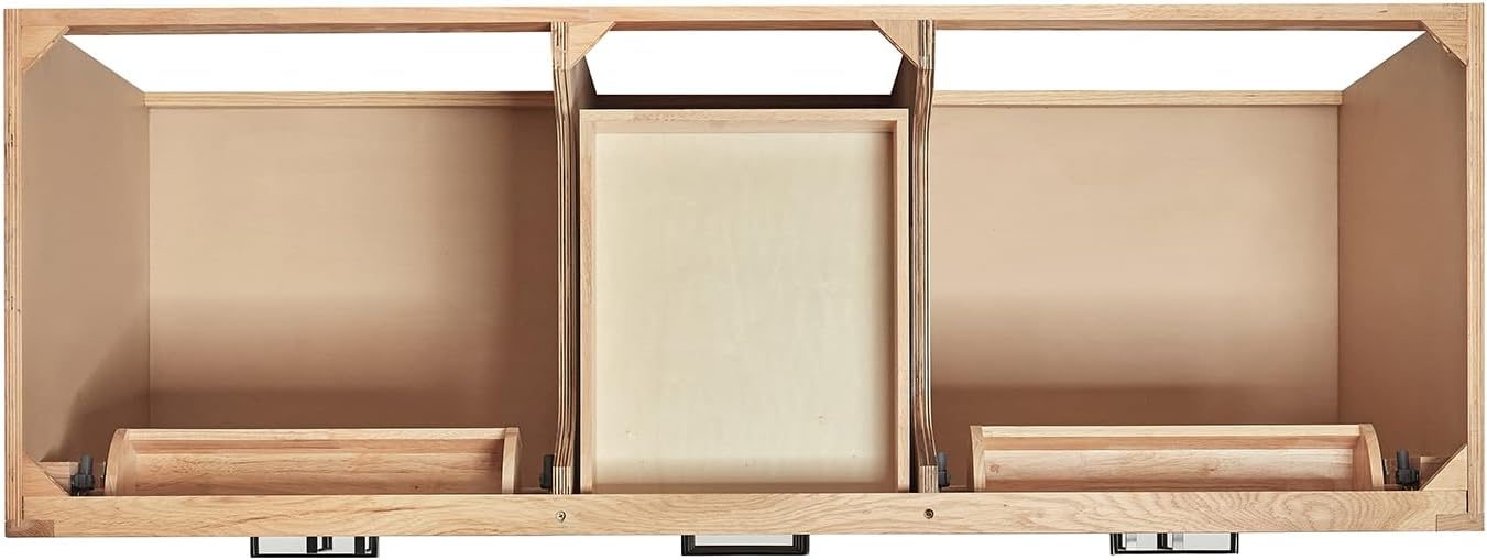 ARIEL Hepburn 60-inch Bathroom Vanity with Sink,Solid Wood, 1.5-inch Carrara White Quartz Countertop & Backsplash, Double Oval Porcelain Sink, 4 Soft Closing Doors, 6 Dovetail Drawers, White Oak