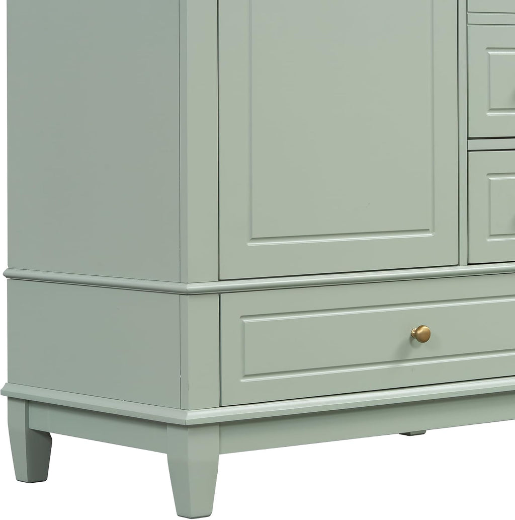 Christopher Knight Home 30' Bathroom Vanity with Top, Ceramic Sink, 3 Drawers and 1 Soft Closing Door with Shelf, Solid Wood Legs, Green