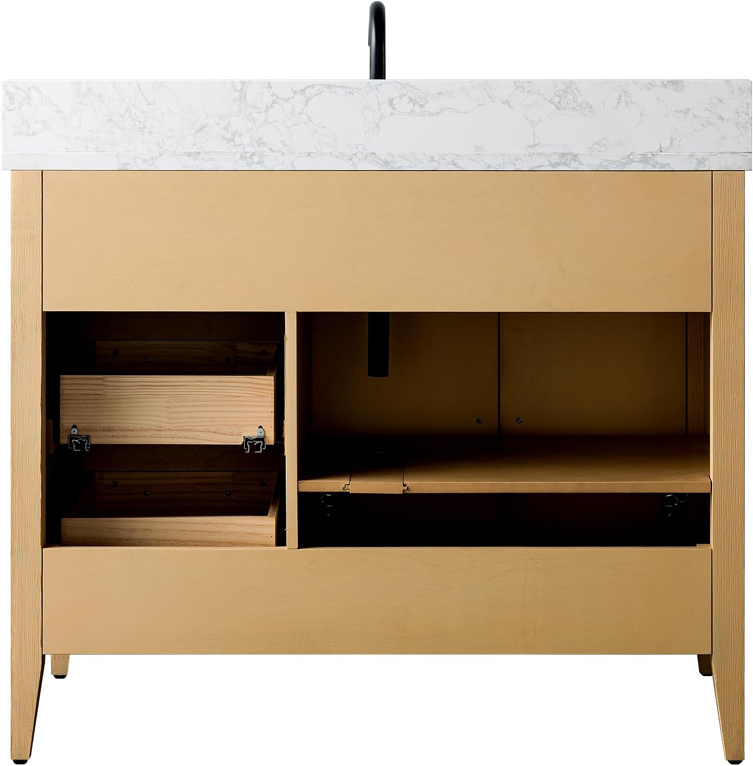 Vanity Art 42 inch Bathroom Vanity with Single Sink & Ceramic Top, Vanity Cabinet with Soft-Closing Doors, Drawers, Solid Wood Frame, Natural Oak, Brushed Nickle Handware