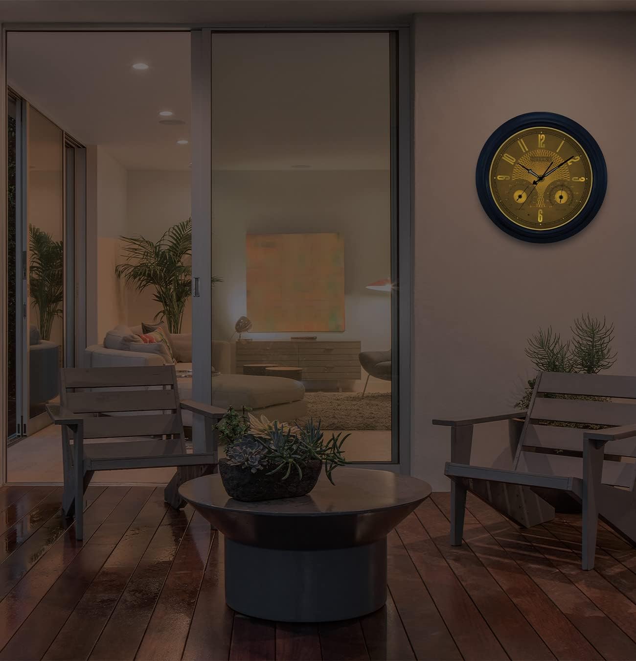 Bulova Tiverton Wall Clock C4885 | 18' Gloss Royal Blue Metal Frame with LED Backlighting | Silent Sweep Quartz Movement | Battery Operated | Weatherproof Outdoor Décor