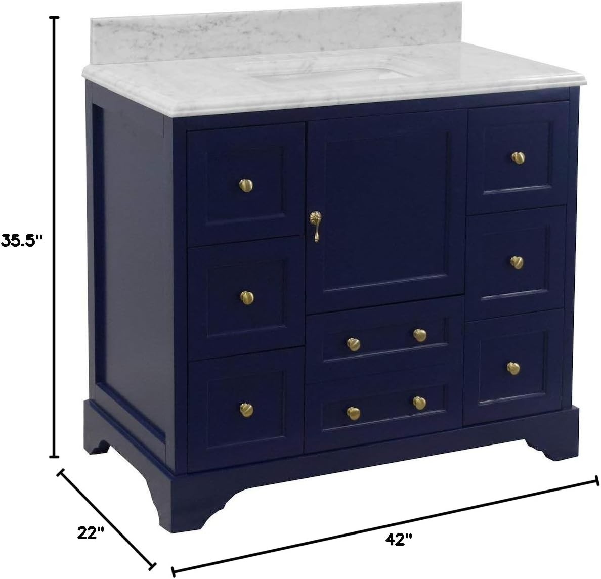 Kitchen Bath Collection Madison 42-inch Bathroom Vanity (Carrara/Royal Blue): Includes Royal Blue Cabinet with Authentic Italian Carrara Marble Countertop and White Ceramic Sink