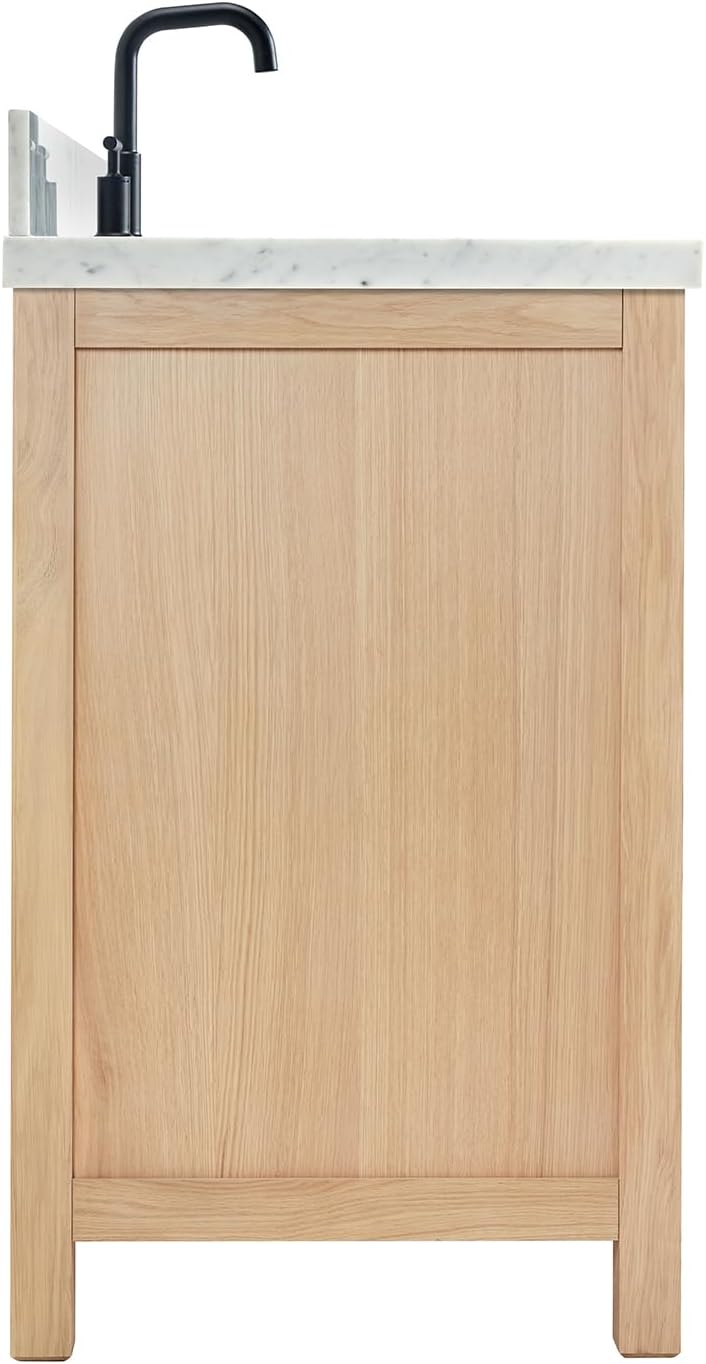 ARIEL Cambridge 42-Inch Oak Bathroom Vanity with Sink, 1.5' Italian Carrara Marble Countertop & 4' Backsplash, Soft Closing Door & Drawer, Matte Black Hardware