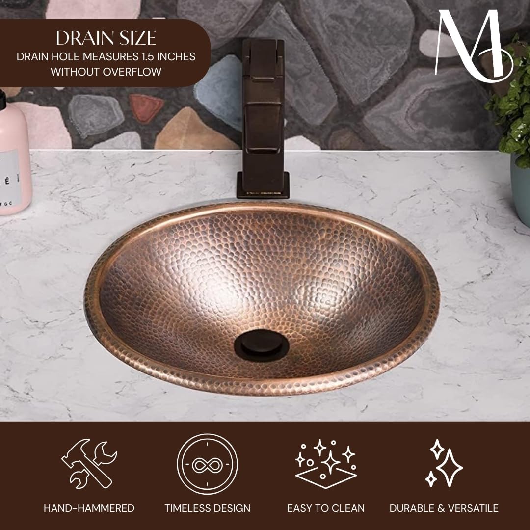 Monarch Abode Bathroom Sink – 17-Inch Oval Drop In Bathroom Sink, Top Mount Hand Hammered Pure Copper Vanity Sinks for Countertop, Powder Room, Guest Bath or Restroom, Drop in Sinks for Bathrooms